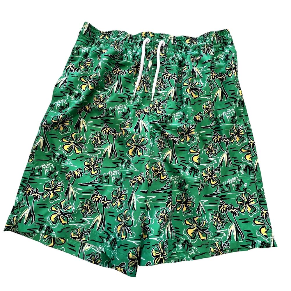 Ocean Gear Floral Tropical Green Swim Trunks Boys Size Large (10/12)
